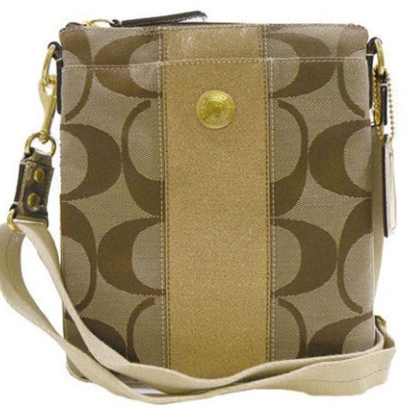 Coach Handbags - Coach Signature Khaki Gold Crossbody Swingpack